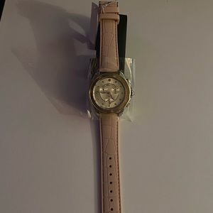 Michele watch pink pattern band gold face